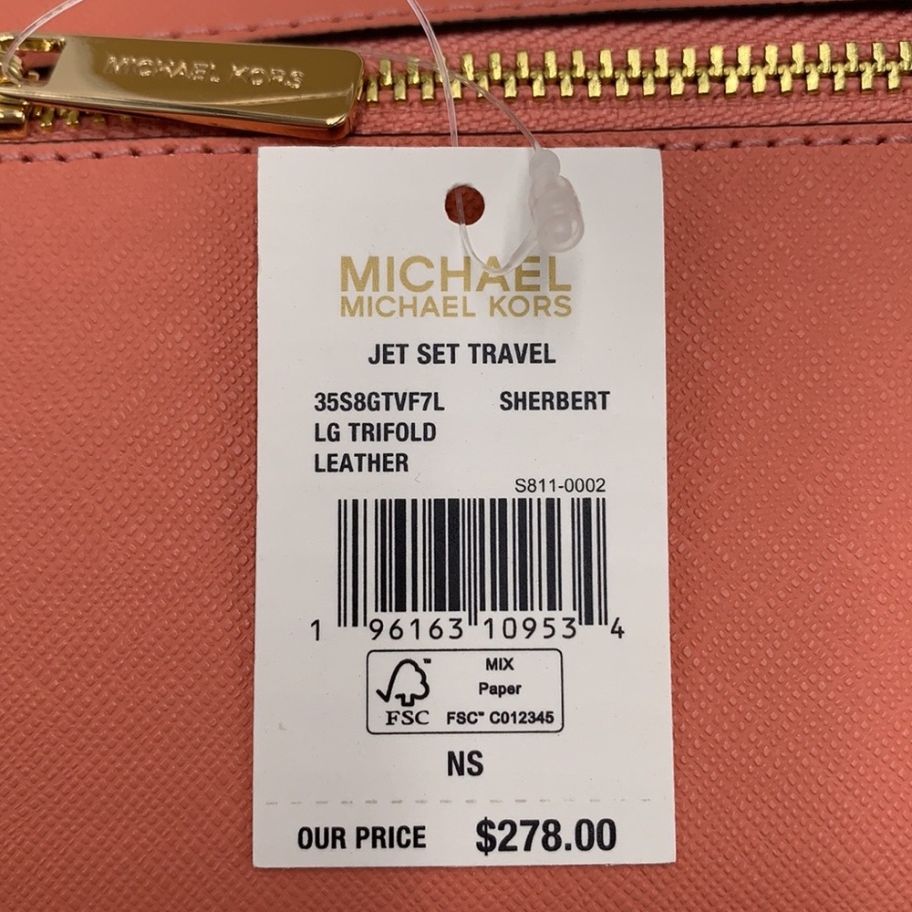MICHAEL KORS JET SET TRAVEL LARGE TRIFOLD WALLET SHERBERT COLOR - Picture 13 of 13